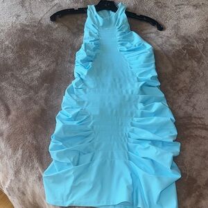 Ruffled Halter Dress in Light Blue